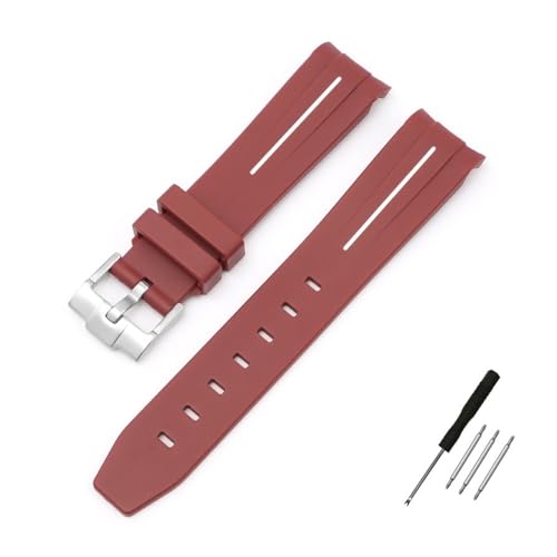 LMPVPDGADZ 20 mm gebogenes End-Schnittstellen-Gummi-Uhrenarmband, passend for Omega, passend for Moonswatch, gemeinsame Konstellation, Herren- und Damen-Sportuhrenarmband(Wine red whiite line) von LMPVPDGADZ