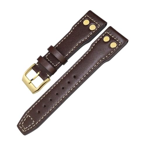 LMPVPDGADZ 20mm 21mm 22mm Leder Bronze Nietenarmband passend for IWC Bronze Big Pilot's 18 Spitfire Uhrenarmband(Brown,WITHOUT BUCKLE_22MM) von LMPVPDGADZ