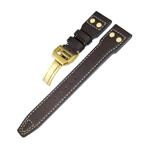 LMPVPDGADZ 20mm 21mm 22mm Leder Bronze Nietenarmband passend for IWC Bronze Big Pilot's 18 Spitfire Uhrenarmband(Brown 1,WITH BUCKLE_20MM) von LMPVPDGADZ