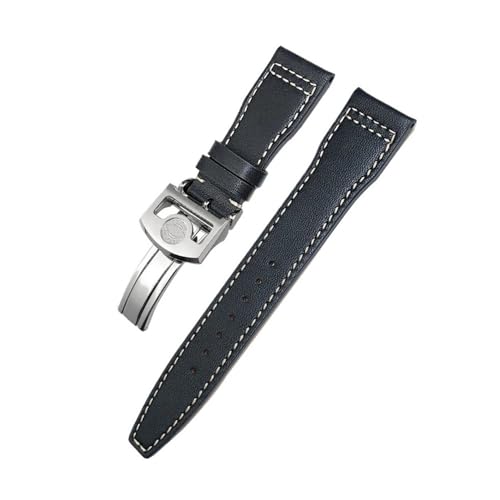 LMPVPDGADZ 20mm 21mm 22mm Lederarmband passend for IWC Big Pilot's Watch Pilot Spitfire passend for Princekin Mark Uhrenarmband(Black white Round,21mm) von LMPVPDGADZ