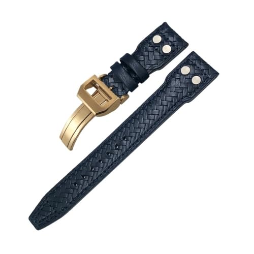 LMPVPDGADZ 20mm 21mm 22mm Nietengewebtes Leder-Uhrenarmband passend for IWC Big Pilot Portugieser Pilot IW3777 passend for Seiko-Uhrenarmband(Blue Rose Square,20mm) von LMPVPDGADZ