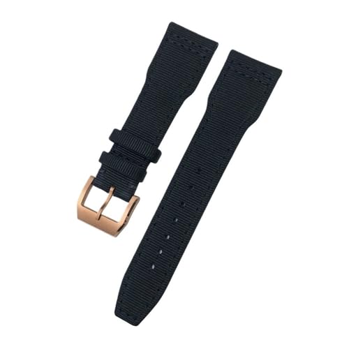 LMPVPDGADZ 21mm 22mm Nylon Canvas Armband passend for IWC Universal Pilot Mark 18 Spitfire Fighter Portugal Serie Schwarz Grün Uhrenarmband(Black Rose Gold,22mm) von LMPVPDGADZ