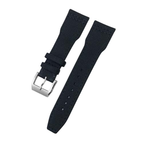 LMPVPDGADZ 21mm 22mm Nylon Canvas Armband passend for IWC Universal Pilot Mark 18 Spitfire Fighter Portugal Serie Schwarz Grün Uhrenarmband(Black Silver,21mm) von LMPVPDGADZ