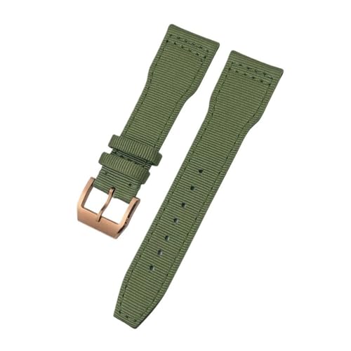 LMPVPDGADZ 21mm 22mm Nylon Canvas Armband passend for IWC Universal Pilot Mark 18 Spitfire Fighter Portugal Serie Schwarz Grün Uhrenarmband(Green Rose Gold,21mm) von LMPVPDGADZ