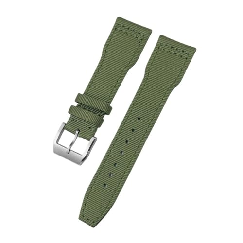 LMPVPDGADZ 21mm 22mm Nylon Canvas Armband passend for IWC Universal Pilot Mark 18 Spitfire Fighter Portugal Serie Schwarz Grün Uhrenarmband(Green Silver,21mm) von LMPVPDGADZ