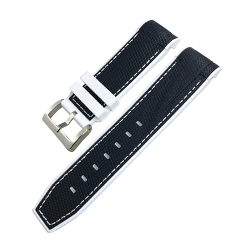 LMPVPDGADZ 22mm 23mm gebogenes Ende Gummi-Silikon-Uhrenarmband passend for Blancpain Fifty Fathoms passend for Tudor passend for CITIZEN Series Uhrenarmband-Werkzeuge(Black White,22mm) von LMPVPDGADZ