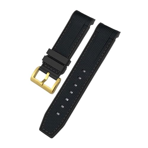 LMPVPDGADZ 23mm 22mm gebogenes Ende Silikonkautschuk-Uhrenarmband passend for Tudor Black Bay Bronze Pelagos passend for Longines Conquest HydroConquest L3 Uhrenarmband(Black black-golden,23mm) von LMPVPDGADZ