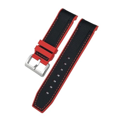 LMPVPDGADZ 23mm 22mm gebogenes Ende Silikonkautschuk-Uhrenarmband passend for Tudor Black Bay Bronze Pelagos passend for Longines Conquest HydroConquest L3 Uhrenarmband(Black red-Silver,23mm) von LMPVPDGADZ