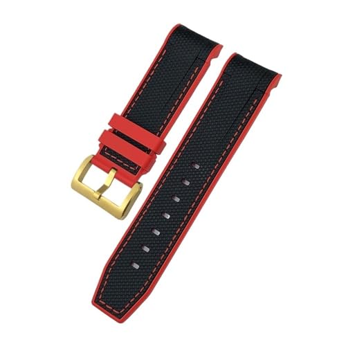 LMPVPDGADZ 23mm 22mm gebogenes Ende Silikonkautschuk-Uhrenarmband passend for Tudor Black Bay Bronze Pelagos passend for Longines Conquest HydroConquest L3 Uhrenarmband(Black red-golden,22mm) von LMPVPDGADZ