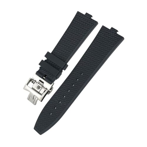 LMPVPDGADZ 24 * 7 mm FKM Fluorkautschuk-Armband passend for Vacheron Constantin 5500 V 4500 V Uhrenarmband Vc Convex Type 7 mm Armband(Black Style 1,24MM X 7MM_SILVER) von LMPVPDGADZ