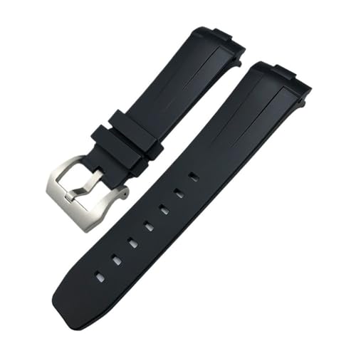 LMPVPDGADZ 24 mm gebogenes Ende, Gummi-Silikon-Armband, passend for Panerai SUBMERSIBLE PAM441 Sportuhr mit Schnalle(Black 1,24MM_SILVER BUCKLE) von LMPVPDGADZ