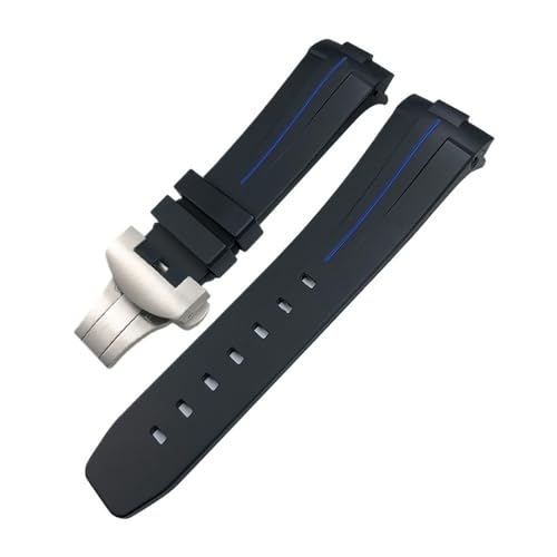 LMPVPDGADZ 24 mm gebogenes Ende, Gummi-Silikon-Armband, passend for Panerai SUBMERSIBLE PAM441 Sportuhr mit Schnalle(Black Blue,24MM_SILVER BUCKLE) von LMPVPDGADZ