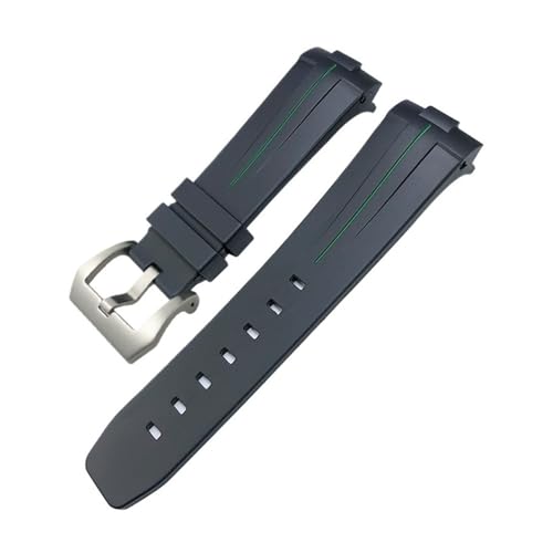 LMPVPDGADZ 24 mm gebogenes Ende, Gummi-Silikon-Armband, passend for Panerai SUBMERSIBLE PAM441 Sportuhr mit Schnalle(Black Green 1,24MM_SILVER BUCKLE) von LMPVPDGADZ