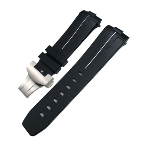 LMPVPDGADZ 24 mm gebogenes Ende, Gummi-Silikon-Armband, passend for Panerai SUBMERSIBLE PAM441 Sportuhr mit Schnalle(Black White,24MM_SILVER BUCKLE) von LMPVPDGADZ