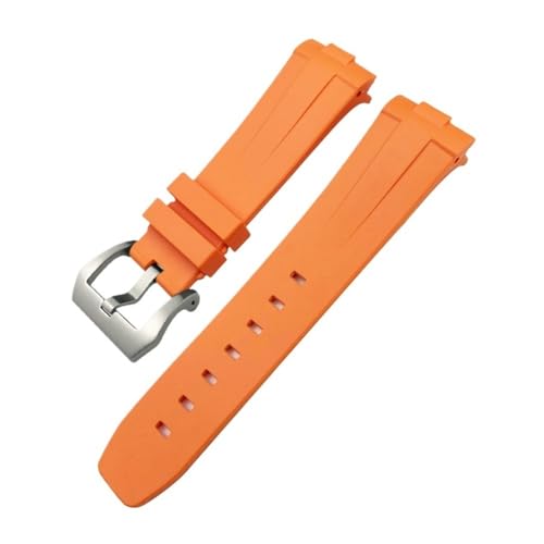 LMPVPDGADZ 24 mm gebogenes Ende, Gummi-Silikon-Armband, passend for Panerai SUBMERSIBLE PAM441 Sportuhr mit Schnalle(Orange 1,24MM_SILVER BUCKLE) von LMPVPDGADZ