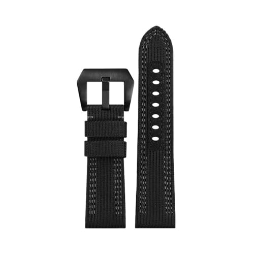 LMPVPDGADZ 24mm 26mm Nylon Canvas Leder Uhrenarmband passend for Panerai 00984 985 Luminor Zubehör Armband Schwarz Blau Uhrenarmband(Black gl bk,24mm) von LMPVPDGADZ