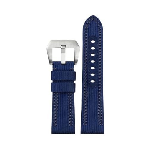LMPVPDGADZ 24mm 26mm Nylon Canvas Leder Uhrenarmband passend for Panerai 00984 985 Luminor Zubehör Armband Schwarz Blau Uhrenarmband(Blue gl sk,26mm) von LMPVPDGADZ