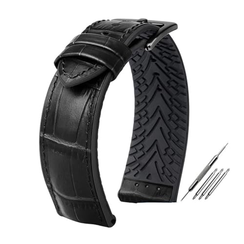 LMPVPDGADZ Fit for Rolex Fit for Ctizen Fit for Tissot Leder Armband Gummi Silikon Uhr Band Männer 19mm 20mm 21mm 22mm 23mm Verschluss Armband(Coal Black,20mm) von LMPVPDGADZ