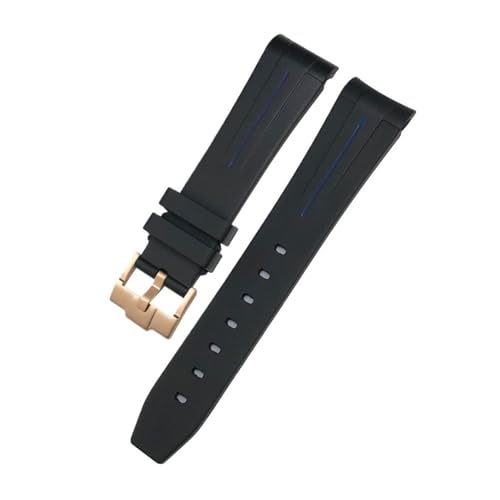 LMPVPDGADZ Fluorkautschuk-Uhrenarmband, 19 mm, 20 mm, passend for Rolex Submariner, passend for Daytona Master, passend for GMT-Uhrenarmband, gebogenes Ende(Black Blue Rose,20mm) von LMPVPDGADZ