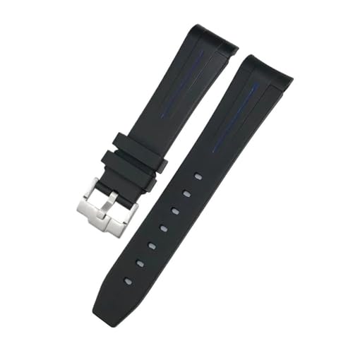 LMPVPDGADZ Fluorkautschuk-Uhrenarmband, 19 mm, 20 mm, passend for Rolex Submariner, passend for Daytona Master, passend for GMT-Uhrenarmband, gebogenes Ende(Black Blue Silver,20mm) von LMPVPDGADZ