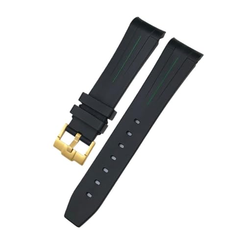 LMPVPDGADZ Fluorkautschuk-Uhrenarmband, 19 mm, 20 mm, passend for Rolex Submariner, passend for Daytona Master, passend for GMT-Uhrenarmband, gebogenes Ende(Black Green Gold,19mm) von LMPVPDGADZ