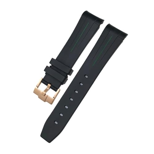 LMPVPDGADZ Fluorkautschuk-Uhrenarmband, 19 mm, 20 mm, passend for Rolex Submariner, passend for Daytona Master, passend for GMT-Uhrenarmband, gebogenes Ende(Black Green Rose,20mm) von LMPVPDGADZ