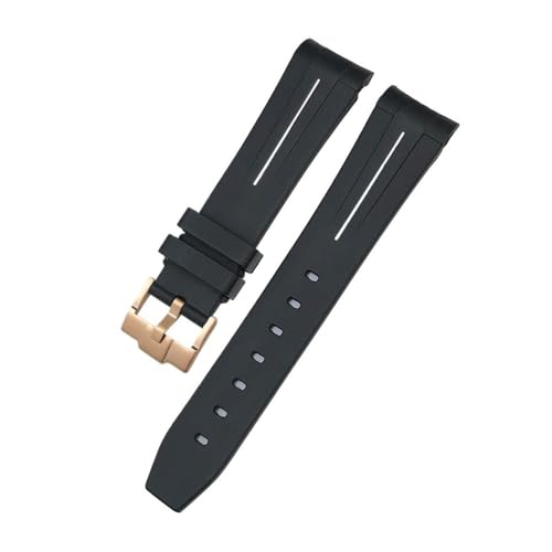 LMPVPDGADZ Fluorkautschuk-Uhrenarmband, 19 mm, 20 mm, passend for Rolex Submariner, passend for Daytona Master, passend for GMT-Uhrenarmband, gebogenes Ende(Black White Rose,19mm) von LMPVPDGADZ
