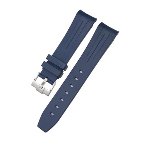 LMPVPDGADZ Fluorkautschuk-Uhrenarmband, 19 mm, 20 mm, passend for Rolex Submariner, passend for Daytona Master, passend for GMT-Uhrenarmband, gebogenes Ende(Blue Blue Silver,19mm) von LMPVPDGADZ