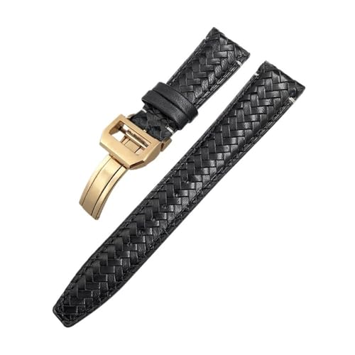 LMPVPDGADZ Gewebtes Uhrenarmband mit gebogenem Ende, 20 mm, 21 mm, 22 mm, passend for IWC Portugieser Pilot's, passend for Hamilton, passend for Longinesb, Lederarmband(Black Rose Buckle,21mm) von LMPVPDGADZ