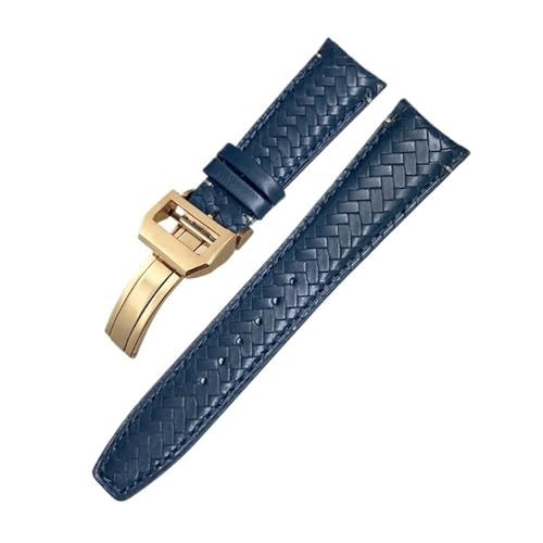 LMPVPDGADZ Gewebtes Uhrenarmband mit gebogenem Ende, 20 mm, 21 mm, 22 mm, passend for IWC Portugieser Pilot's, passend for Hamilton, passend for Longinesb, Lederarmband(Blue Rose Buckle,20mm) von LMPVPDGADZ