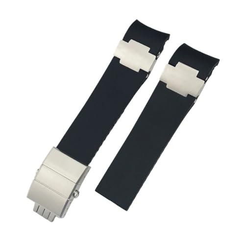LMPVPDGADZ Gummi-Silikon-Uhrenarmband, 22 mm, passend for Ulysse Nardin 263 DIVER, gebogenes Endarmband, schwarz-blaues Sportarmband(Black 1,22mm Silver Buckle) von LMPVPDGADZ