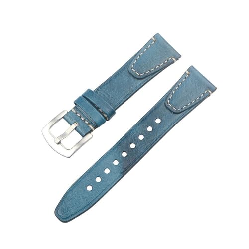 LMPVPDGADZ Handgefertigtes Vintage-Leder-Uhrenarmband, 18 mm, 20 mm, 22 mm, Schnellverschluss, Vollnarben-Uhrenarmband, passend for Männer und Frauen, Armband-Zubehör(Blue sl buckle,20mm) von LMPVPDGADZ