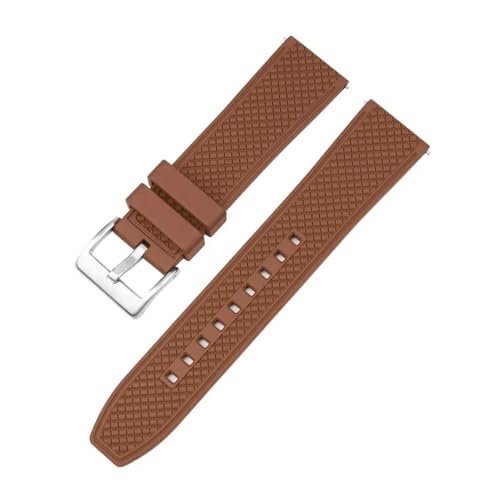 LMPVPDGADZ Hochwertiges Fluorkautschukarmband, 20 mm, 22 mm, FKM-Tauch-Schnellverschluss-Uhrenarmband, passend for Omega Moon Swatch, passend for Seamaster 300(Brown silver clasp,20mm) von LMPVPDGADZ