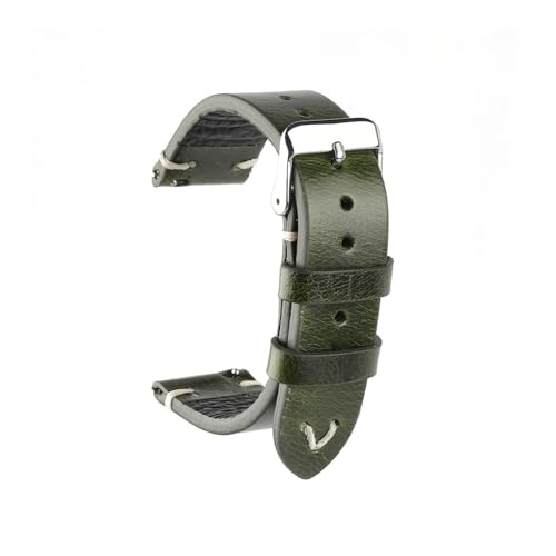 LMPVPDGADZ Leder Braun Handgemacht Uhrenarmband 18mm 19mm 20mm 22mm Uhrenarmband Crack Muster Armband Gürtel Schnellverschluss Bar(Green,22mm) von LMPVPDGADZ