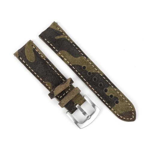 LMPVPDGADZ Leder-Uhrenarmband 18 mm 19 mm 20 mm 22 mm handgefertigtes Armband grau braun Ersatzgürtel passend for Uhrenzubehör(Camouflage,20mm) von LMPVPDGADZ