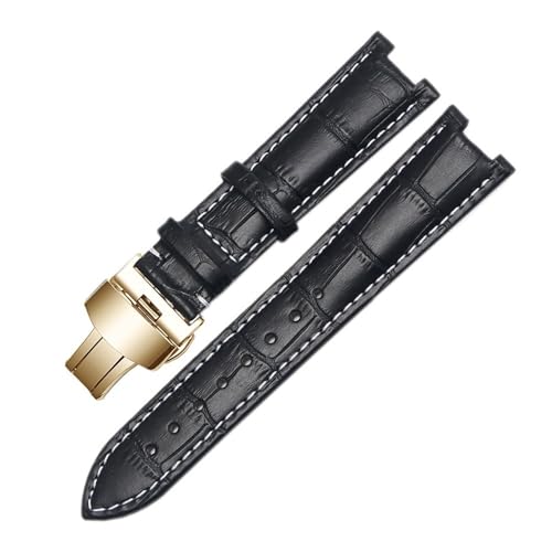 LMPVPDGADZ Lederarmband, passend for GC-Armband, 22 x 13 mm, 20 x 11 mm, gekerbtes Armband mit Edelstahlschnalle(Black white gold,20-11mm) von LMPVPDGADZ