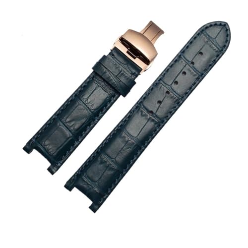 LMPVPDGADZ Lederarmband, passend for GC-Armband, 22 x 13 mm, 20 x 11 mm, gekerbtes Armband mit Edelstahlschnalle(Blue Rose gold,22-13mm) von LMPVPDGADZ
