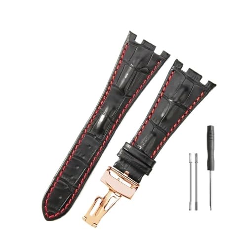 LMPVPDGADZ Lederuhrenarmbänder passend for Audemars und passend for Piguet Royal Oak 15710 26471 26474 28 mm mit Faltschließe(Black red-Rose-Z1) von LMPVPDGADZ
