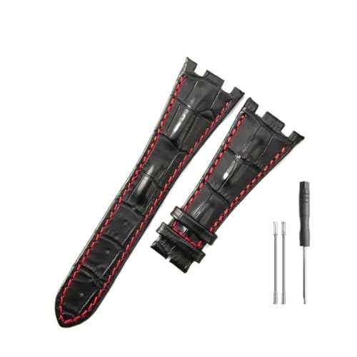 LMPVPDGADZ Lederuhrenarmbänder passend for Audemars und passend for Piguet Royal Oak 15710 26471 26474 28 mm mit Faltschließe(Black red-no buckle) von LMPVPDGADZ