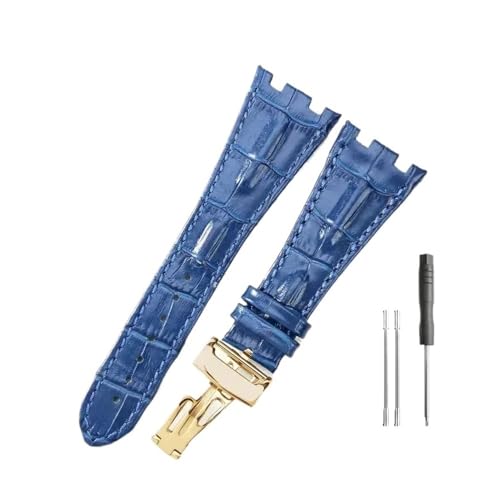 LMPVPDGADZ Lederuhrenarmbänder passend for Audemars und passend for Piguet Royal Oak 15710 26471 26474 28 mm mit Faltschließe(Blue-Golden-Z1) von LMPVPDGADZ
