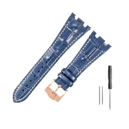 LMPVPDGADZ Lederuhrenarmbänder passend for Audemars und passend for Piguet Royal Oak 15710 26471 26474 28 mm mit Faltschließe(Blue white-Rose-K13) von LMPVPDGADZ