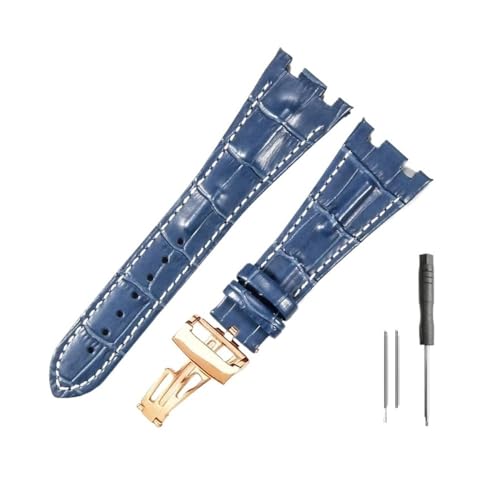 LMPVPDGADZ Lederuhrenarmbänder passend for Audemars und passend for Piguet Royal Oak 15710 26471 26474 28 mm mit Faltschließe(Blue white-Rose-Z1) von LMPVPDGADZ