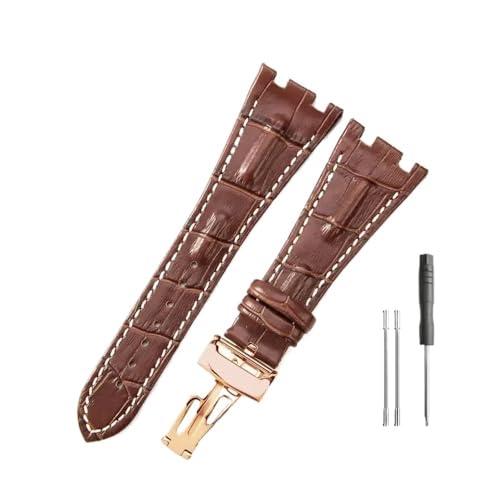 LMPVPDGADZ Lederuhrenarmbänder passend for Audemars und passend for Piguet Royal Oak 15710 26471 26474 28 mm mit Faltschließe(Brown white-Rose-Z1) von LMPVPDGADZ
