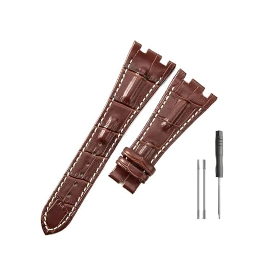 LMPVPDGADZ Lederuhrenarmbänder passend for Audemars und passend for Piguet Royal Oak 15710 26471 26474 28 mm mit Faltschließe(Brownwhite-no buckle) von LMPVPDGADZ