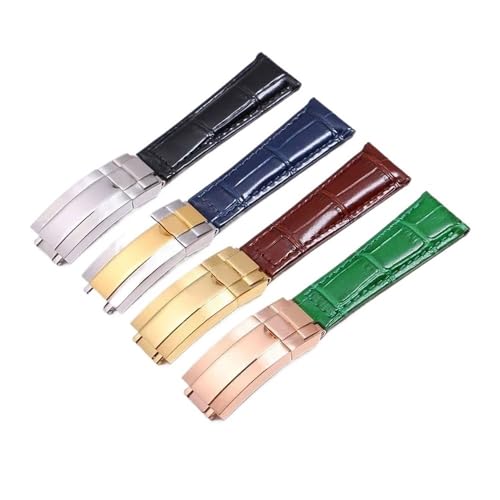 LMPVPDGADZ Muster-Leder-Uhrenarmbänder, 20 mm, passend for Rolex-Uhrenarmband, Daytona Submariner GMT RX-Armband, Faltschließe(Black-gold) von LMPVPDGADZ
