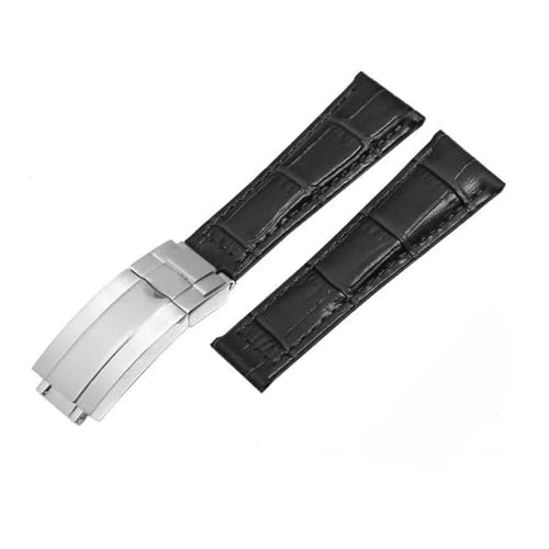 LMPVPDGADZ Muster-Leder-Uhrenarmbänder, 20 mm, passend for Rolex-Uhrenarmband, Daytona Submariner GMT RX-Armband, Faltschließe(Black-silver) von LMPVPDGADZ