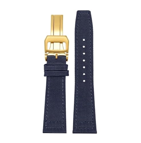 LMPVPDGADZ Nylon Canvas Armband Fit for IWC Fit for PILOT Fit for Portugal Stoff Uhrenarmband 20mm 21mm 22mm Armband Schwarz Armygreen Blau Handgelenkgürtel(Blue Gold fold,22mm) von LMPVPDGADZ
