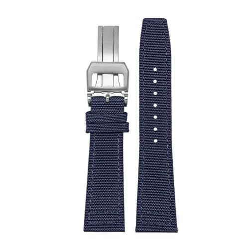 LMPVPDGADZ Nylon Canvas Armband Fit for IWC Fit for PILOT Fit for Portugal Stoff Uhrenarmband 20mm 21mm 22mm Armband Schwarz Armygreen Blau Handgelenkgürtel(Blue silver fold,22mm) von LMPVPDGADZ
