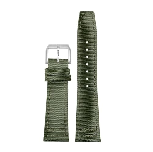 LMPVPDGADZ Nylon Canvas Armband Fit for IWC Fit for PILOT Fit for Portugal Stoff Uhrenarmband 20mm 21mm 22mm Armband Schwarz Armygreen Blau Handgelenkgürtel(Green silver pin,21mm) von LMPVPDGADZ
