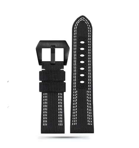 LMPVPDGADZ Nylon-Canvas-Uhrenarmband, passend for Panerai 00984 985 Sneaking 441 Series Uhrenarmband 24 mm 26 mm, passend for Herren-Zubehör-Armband(Black wl bk,26mm) von LMPVPDGADZ